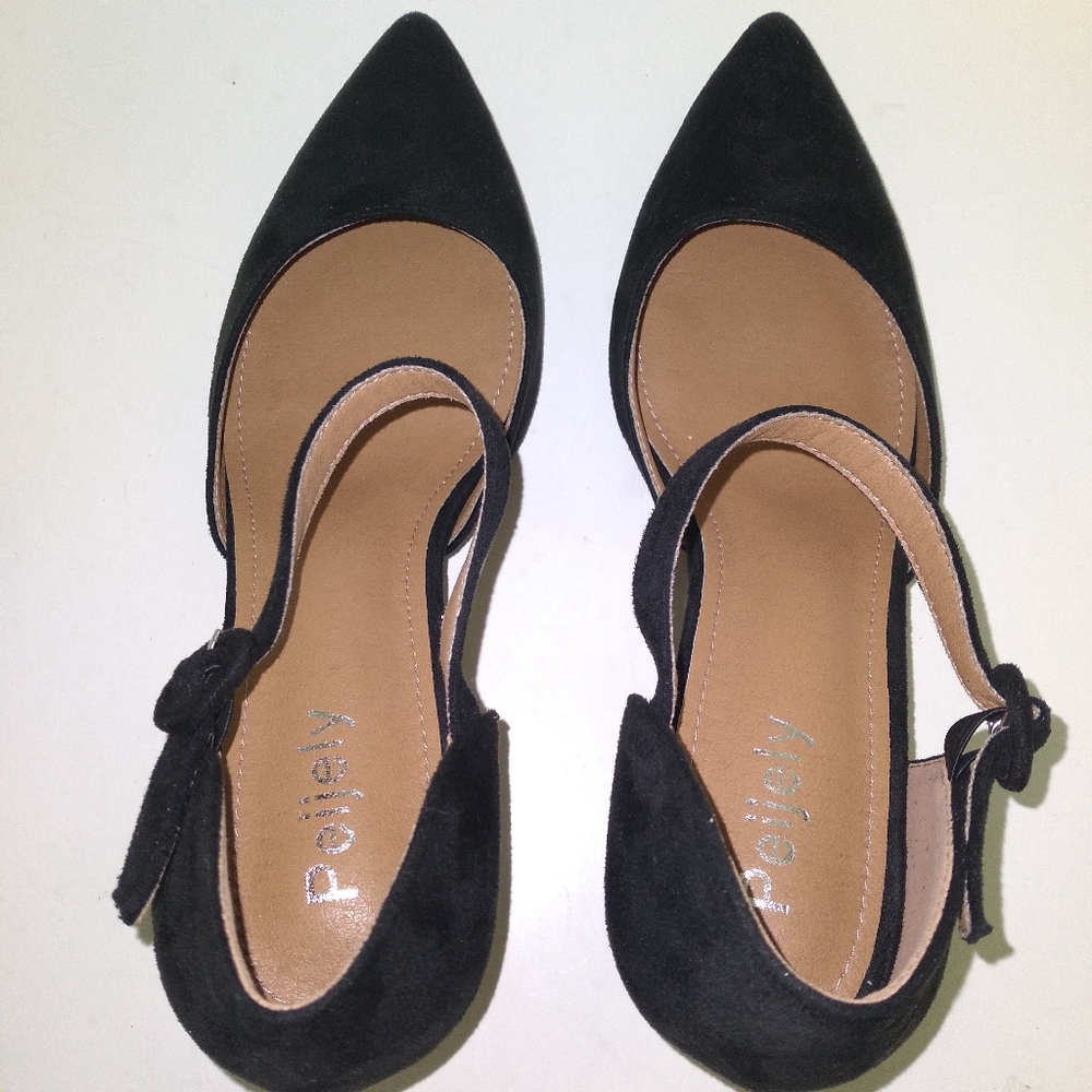 Women's Elegant Black Faux Suede Ankle Strap Kitten Heel Pumps-Size EU 42/US 10 - Picture 7 of 12